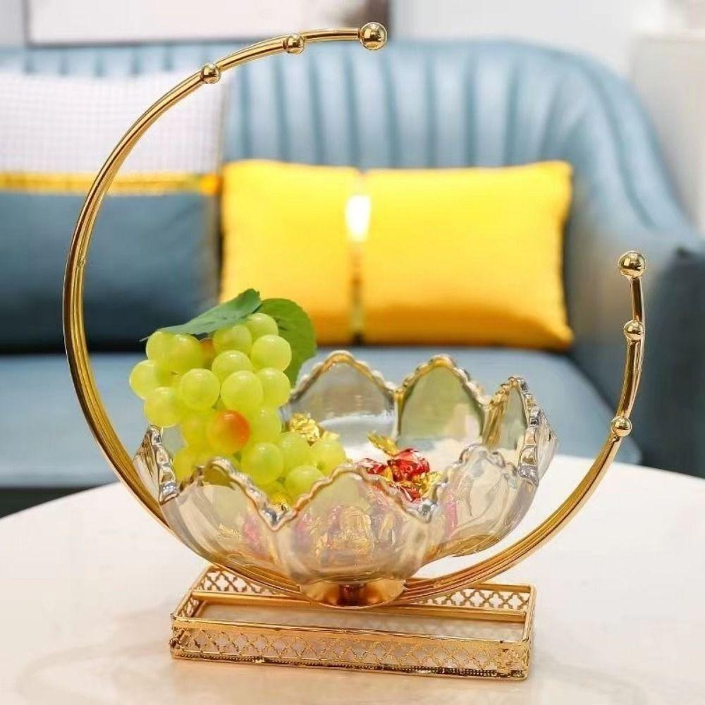 Metal Frame Flower Basket Shape Fruit Plates Glass European Fruit Tray  Photography Props