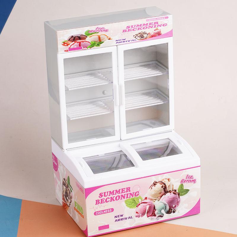 Miniature Food Play Children'S Play House Mini Light Refrigerator Ice Cream Freezer Ob11 Doll House Model Ornament Toy