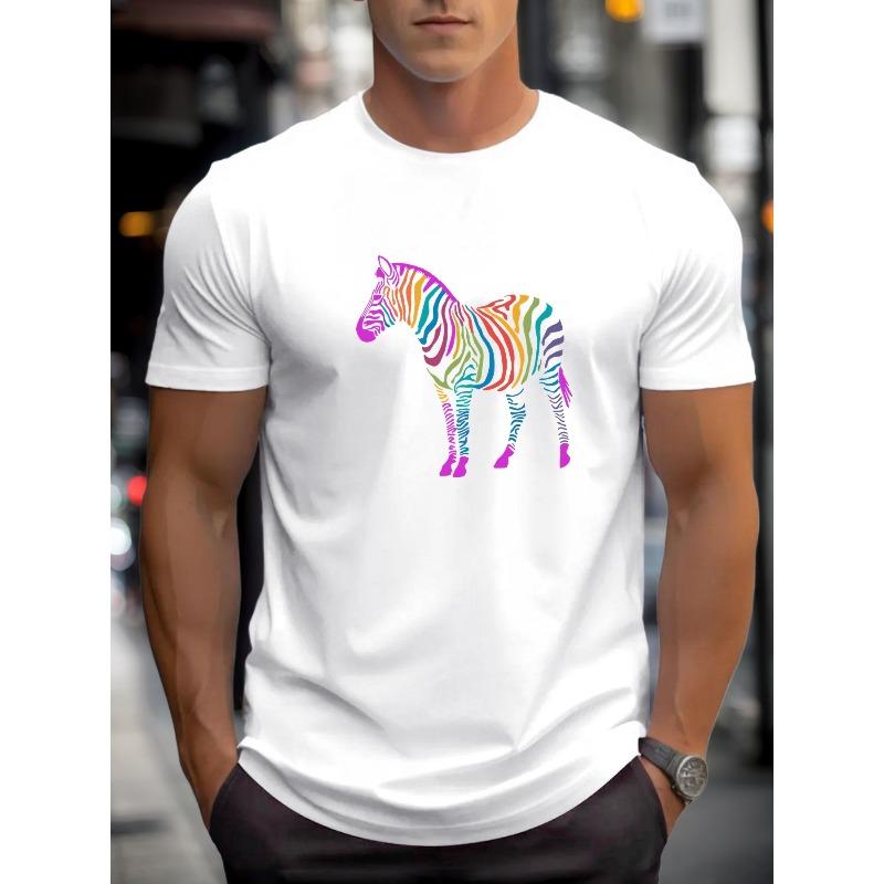 European Sizes Men's T-Shirt - Casual Crew Neck Summer Tee with Bold Zebra-like Pattern - Lightweight Shirt for Parties, Outings & Casual Attire