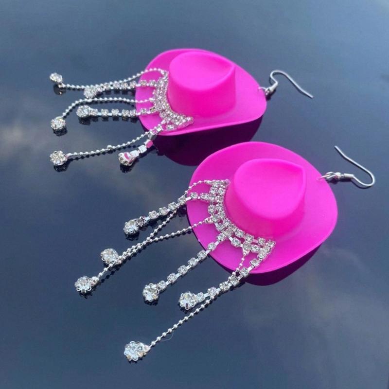 Sparkling Fringe Cowboy Hat Earrings for Music Festivals Party Western Hat Dangle Earrings Cowboy Hat Earrings Jewelry