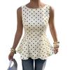 Damen Elegant Gepunktete Peplum-Oberteile Festlich Lässig Ärmellos Rundhals Urlaubsblusen