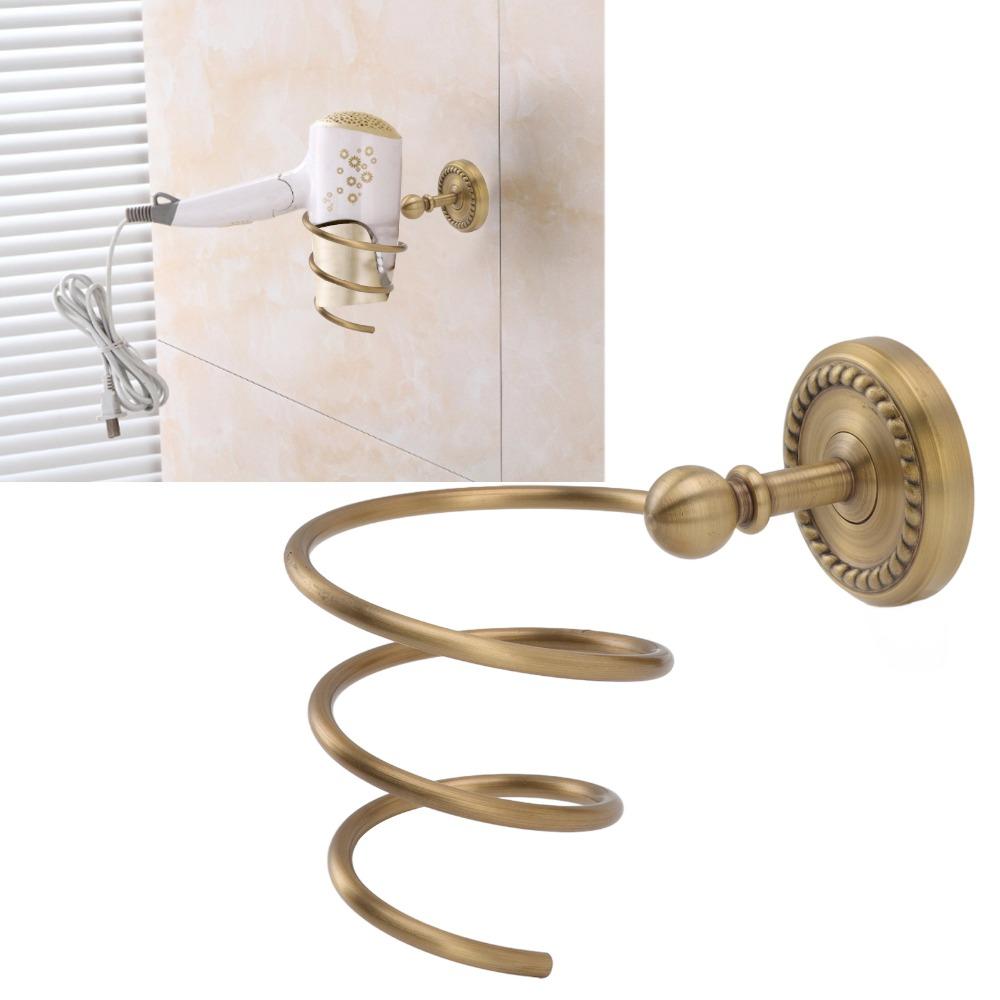 Antique Brass Blow Dryer Holder Wall Mounted Hair Dryer Rack Hair Care Tools Holder Home Supply
