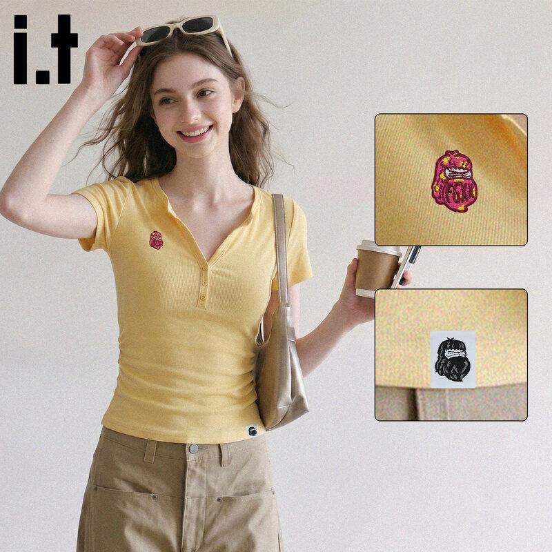 Fingercroxxit Embroidered V-Neck Short Sleeve T-Shirt XL жёлтый