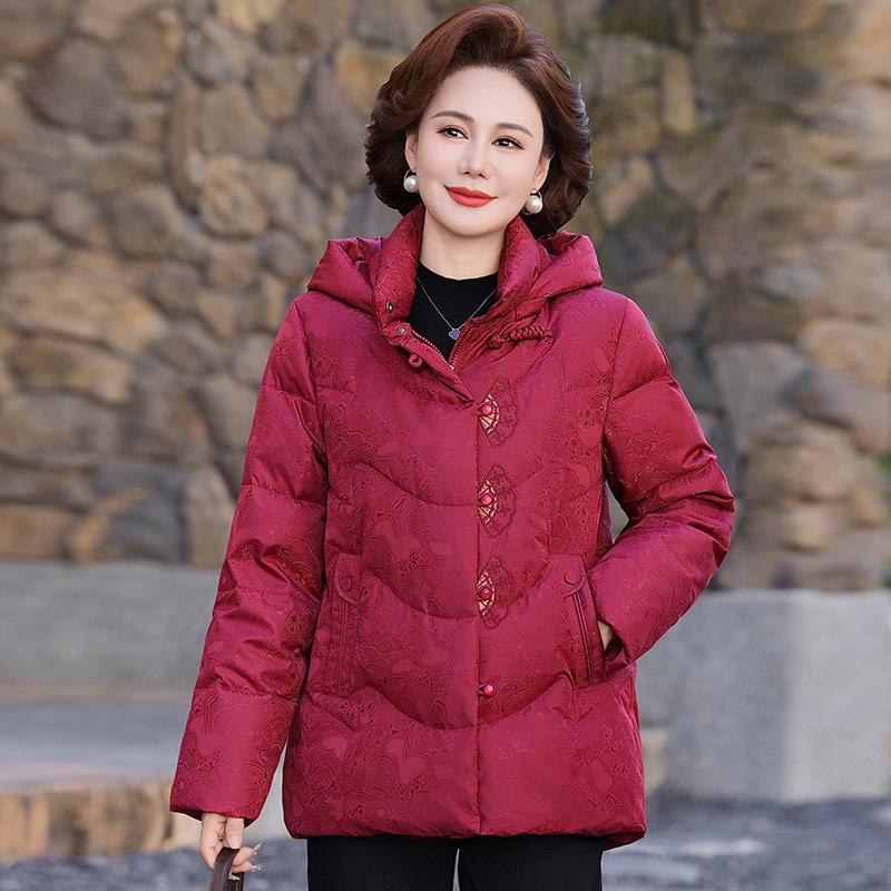 

Festive Red Retro Embroidered Winter Jacket for Elderly Women, Perfect for Grandmothers During Spring Festival. 2XL (for 52-60 kg)