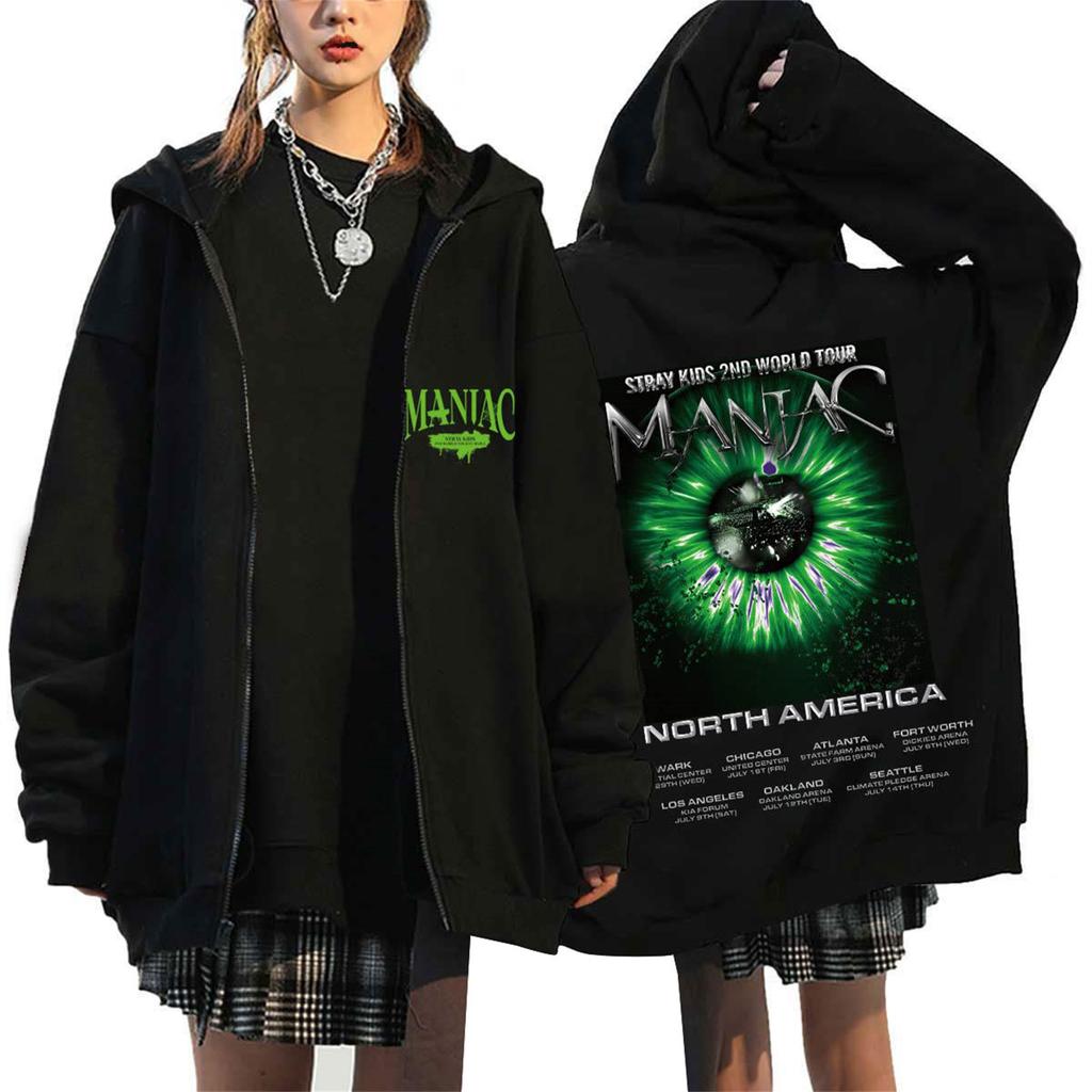 Damen Casual Mode Bedrucktes Langarm-Kapuzensweatshirt mit Reißverschluss