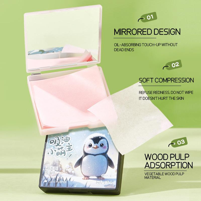 100 Sheets Facial Oil-Blotting Paper With Case Mirror Puff For Makeup Setting Portable Oil-Control Oil-Absorbing Wood Pulp Paper