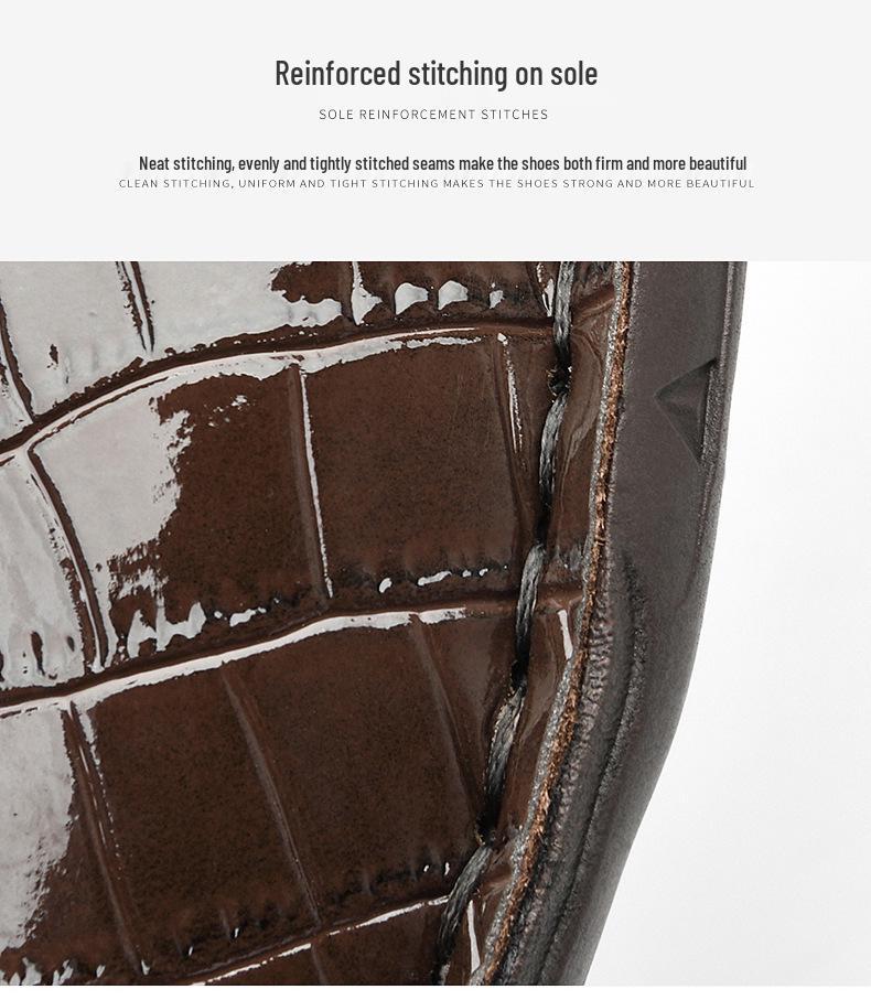 Men's Korean Style Embossed Cowhide Flip-Flops - Crocodile Pattern Single Strap Beach Sandals