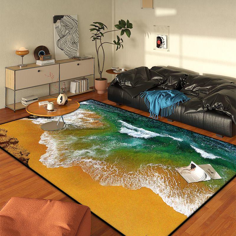 Modern 3D Style Beach Pattern Large Living Room Rug Non-slip Easy Cleaning Dining Room Decor Carpet Soft Sofa Table Mat Flannel