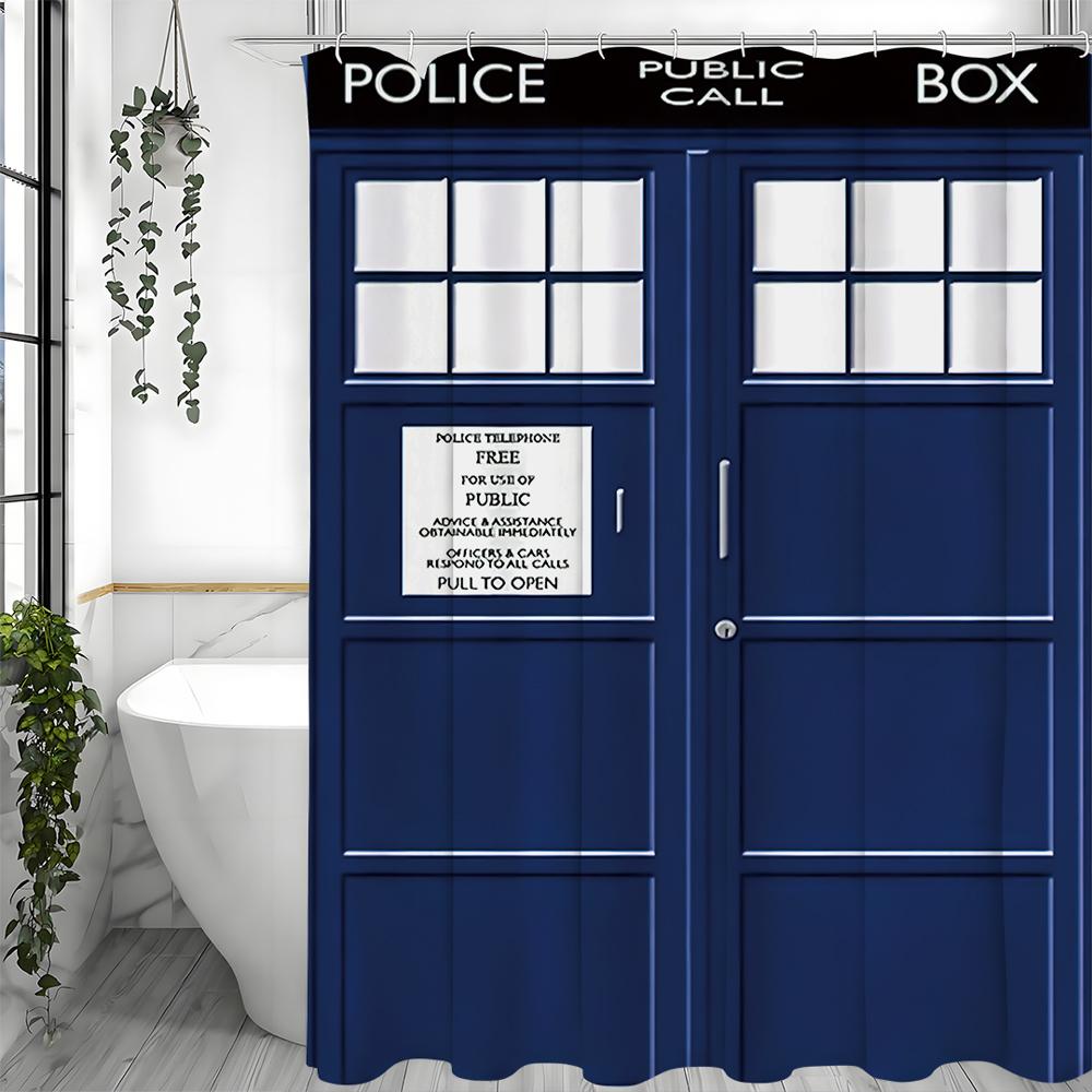 Police Pavilion Blue UK Tardis Giant Fantasy Art Shower Curtain, Bathroom Decorative Shower Curtain, Waterproof Shower Curtain w