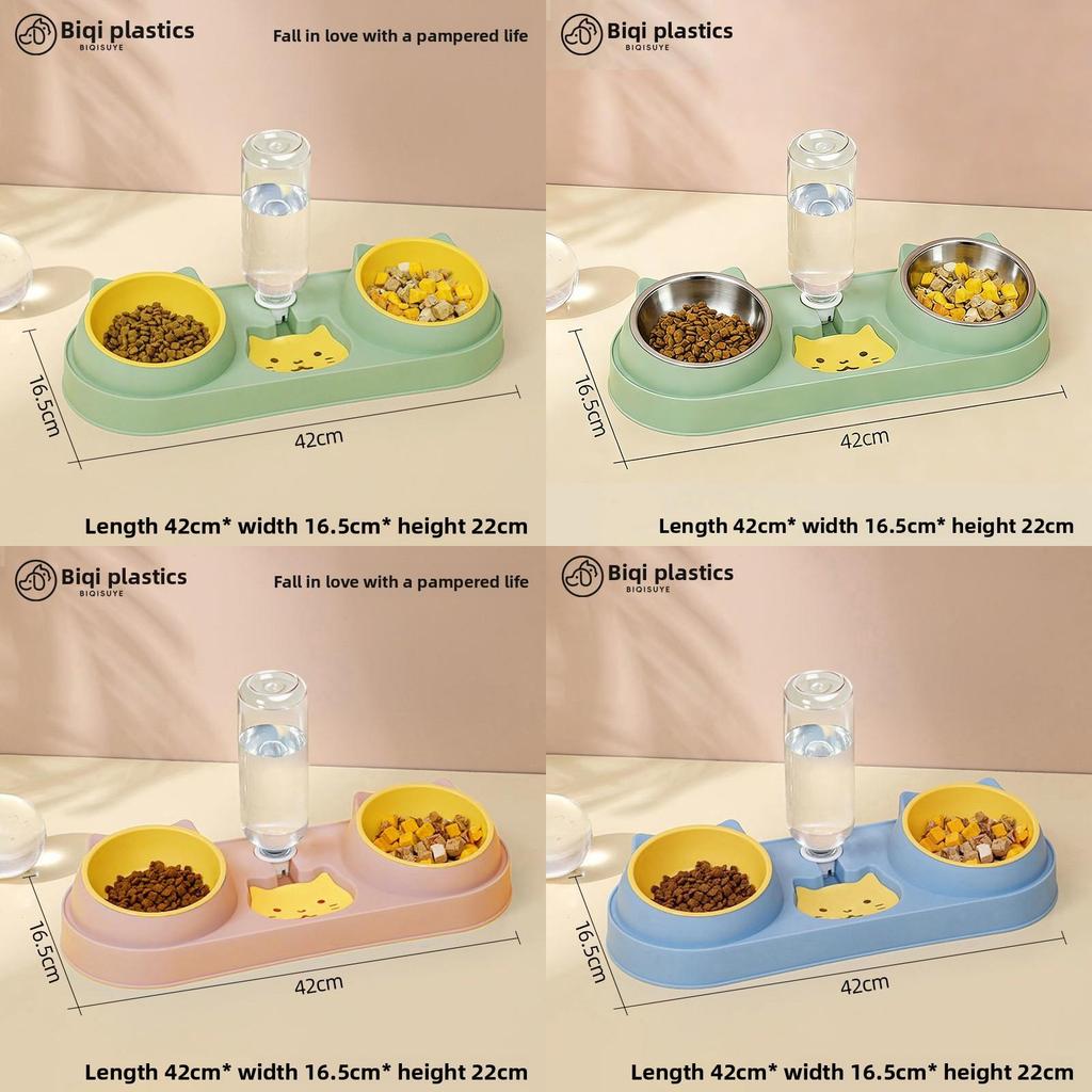 Pet Cat Food And Water Bowl Set With Antispill Design For Home Use