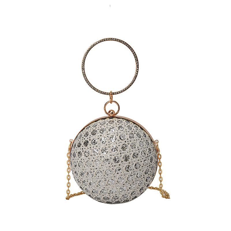 Dinner Bag New 2025 European and American Fashion Diamond-encrusted Retro Shoulder Bag Women's Messenger Chain Round Ball Small Round Bag