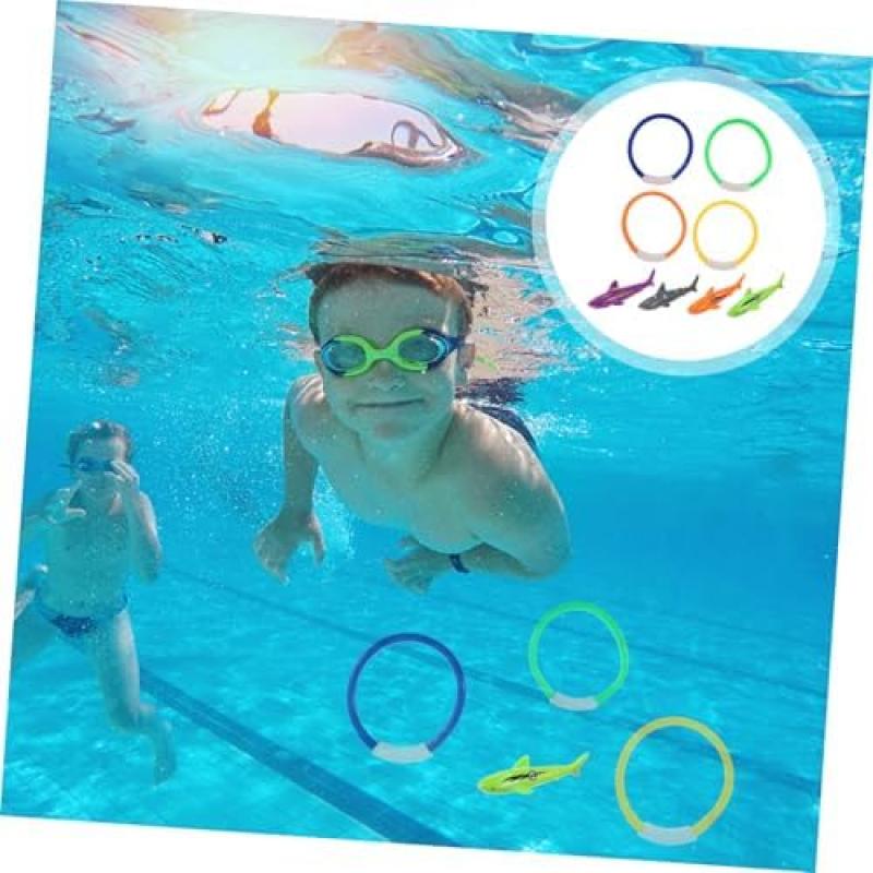 Toddmomy 8-Piece Underwater Dive Toy Set, Glowing Shark Dive Rings, Kids Swimming Pool Training Toys with Smooth Safe Edges