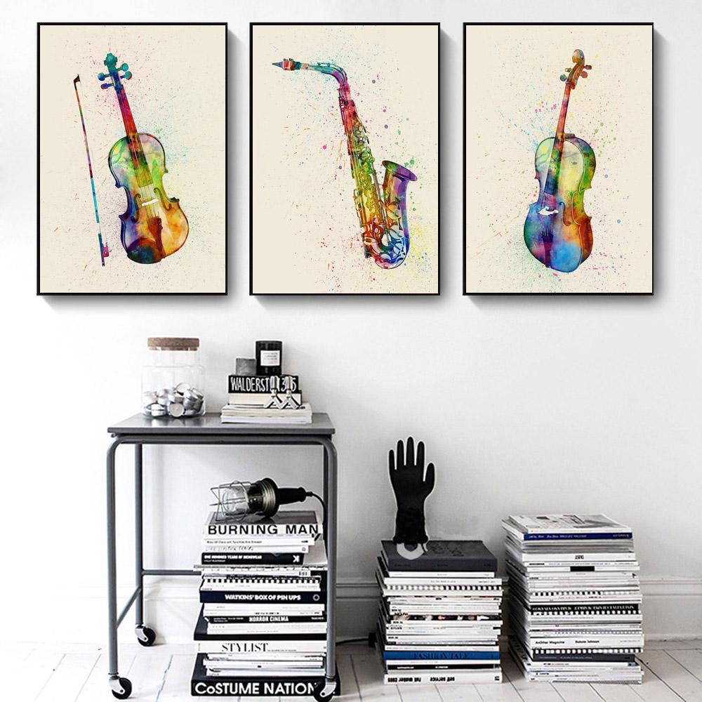 New Graffiti Art Musical Instrument Canvas Painting Wall Art Saxophone Guitar Violin Poster Living Room Home Decoration Mural No Frame