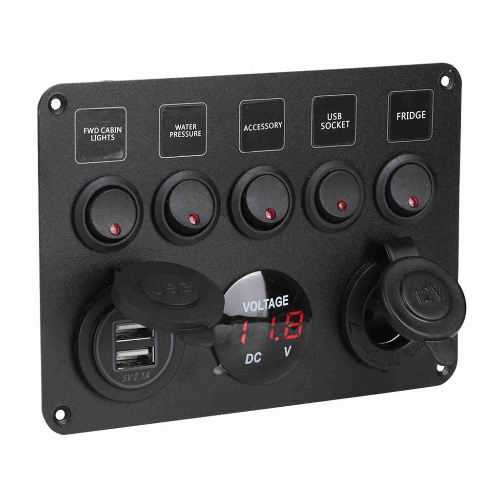 Panou comutator cu bascule LED cu 5 ganguri cu voltmetru digital universal pentru mașină RV Barcă cu motorVerde