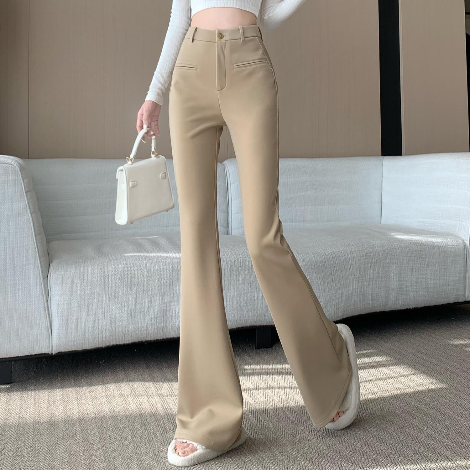

2026 Spring Retro Supermodel Women s Flared Suit Pants: Versatile Black & Milk Khaki Medium