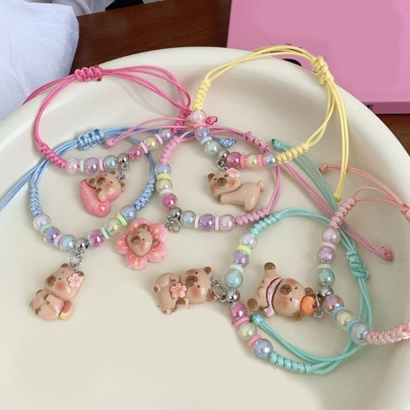 Colorful Macaron Rope Bracelet For Kids With Cute Cartoon Capybara Designs And Adjustable Soft Strap Perfect For Gifts