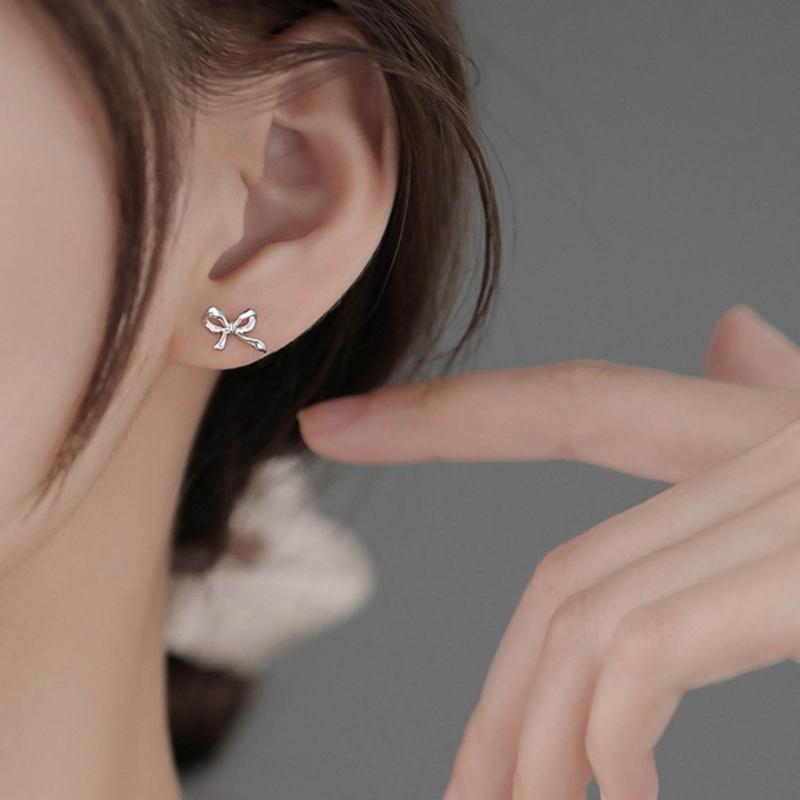 Bowknot Stud Earrings for Women Fashion Jewelry Mini Ear Studs Silver Color Stud
