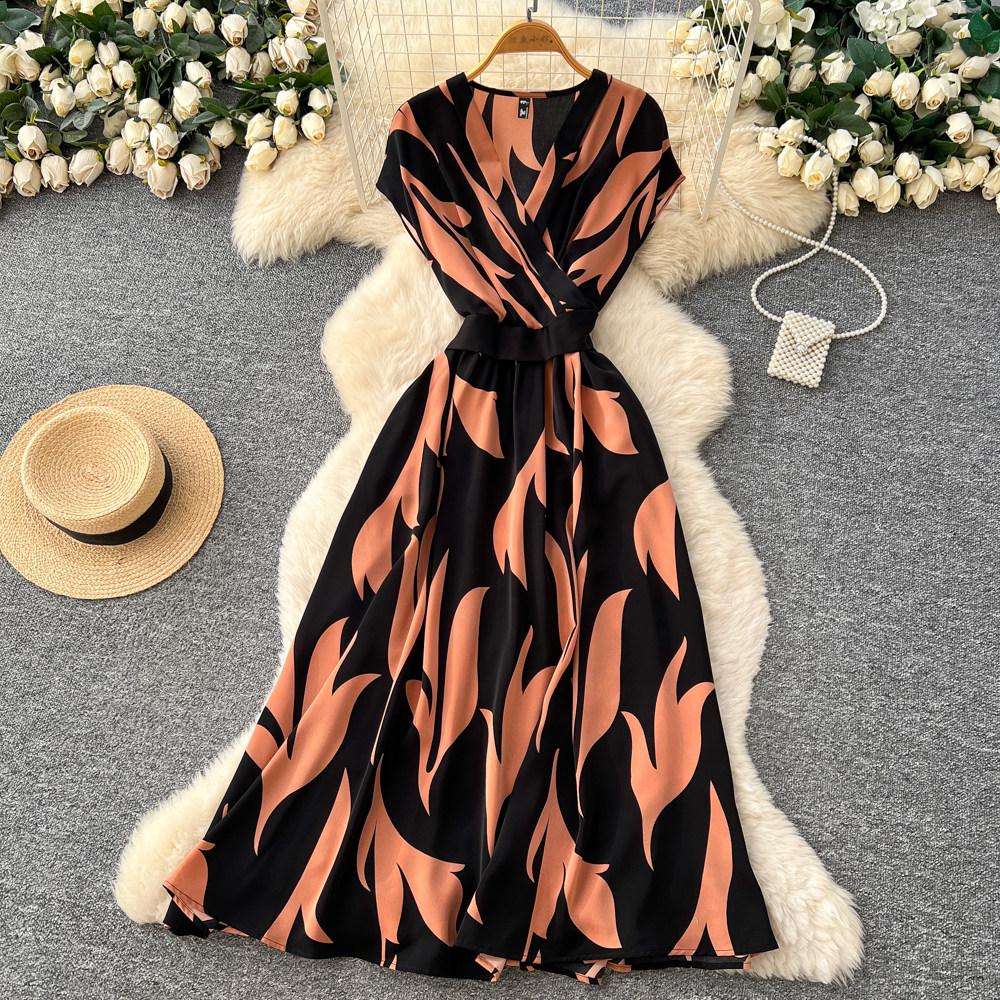 Commute Sleeveless Printed Dress Women Spring New High Waist Slim A Line Long Dress Luxury Design Sense