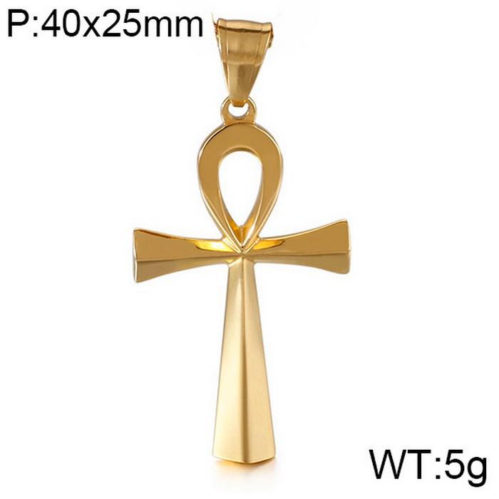 European & American Polished Stainless Steel Ancient Egyptian Cross Amulet Pendant Necklace