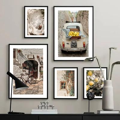 Mittelmeerraum Beige Treppen Auto Ton Topf Zitrone Wandkunst Leinwandbild Nordische Poster und Drucke Bilder Für Wohnzimmer Dekor