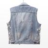 2025 Spring/Summer Women's Distressed Denim Vest with Heavy Beaded Floral Design