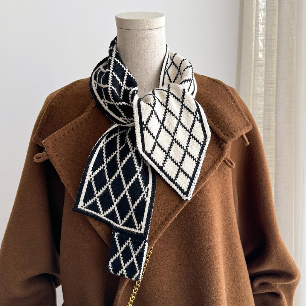 Polka Dot Striped Thicken And Warm Winter Small Knitted Scarf For Women Striped Neck Gaiter Versatile Temperament Scarves