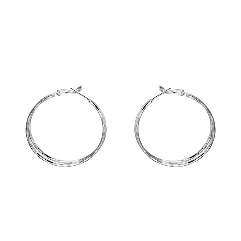 New Trendy Silver Color Double Layer Circle Hoop Earrings For Women Exaggerated Metal Layer Round Earrings Jewelry Gift