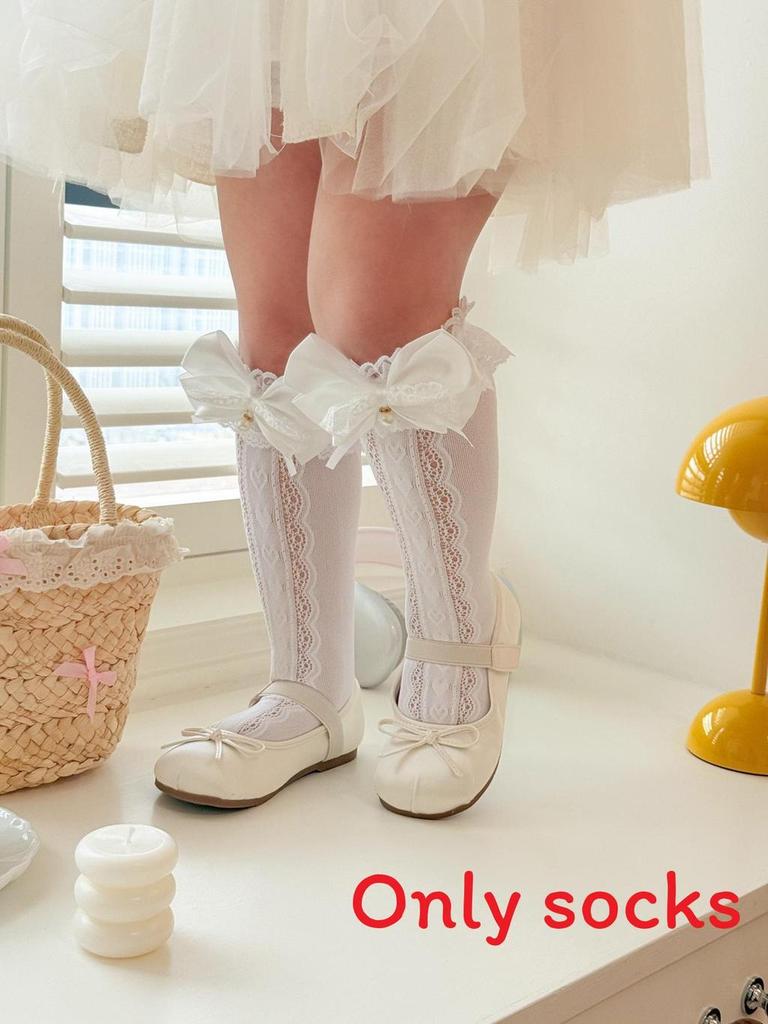 Lolita Butterfly Bow Knit Stockings With Antifriction Fabric For Spring And Summer Wear