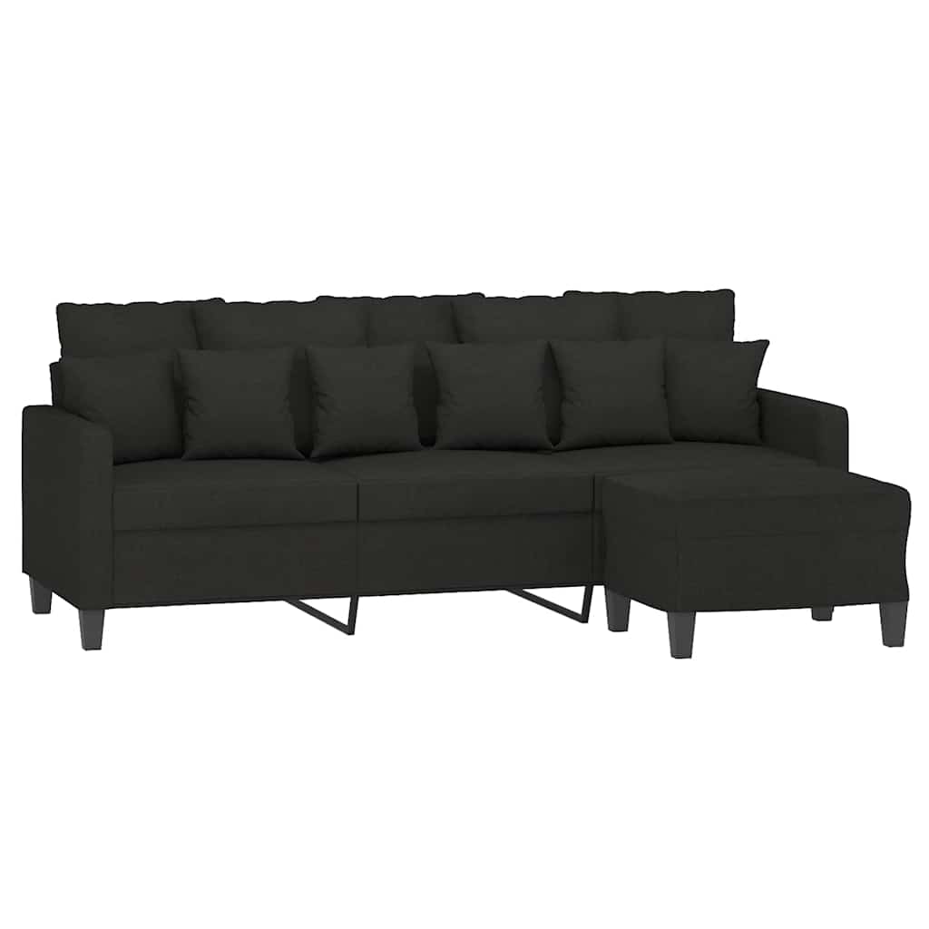 Vidaxl 3-Seater Sofa With Footstool, Black, 180 Cm, Fabric