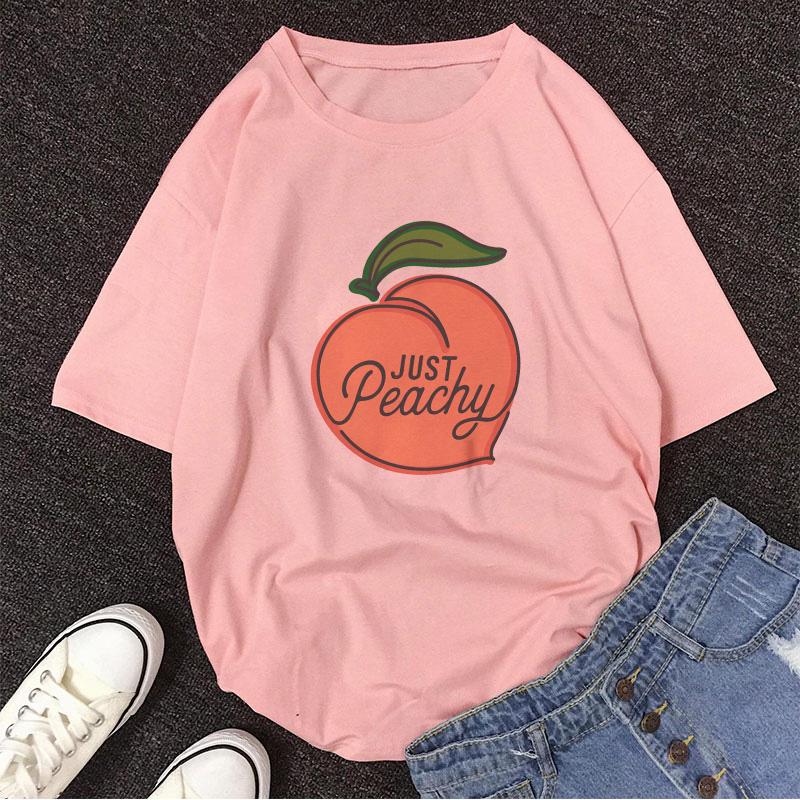 Cartoon Peach Juice Japanses Aesthetic Grunge T Shirt Women Harajuku Cute Kawaii Pink Summer Casual Tumblr Outfit Fashion Tops