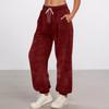 Women's Fashionable Solid Color Pocket Drawstring Elastic Waist Plush Casual Pants