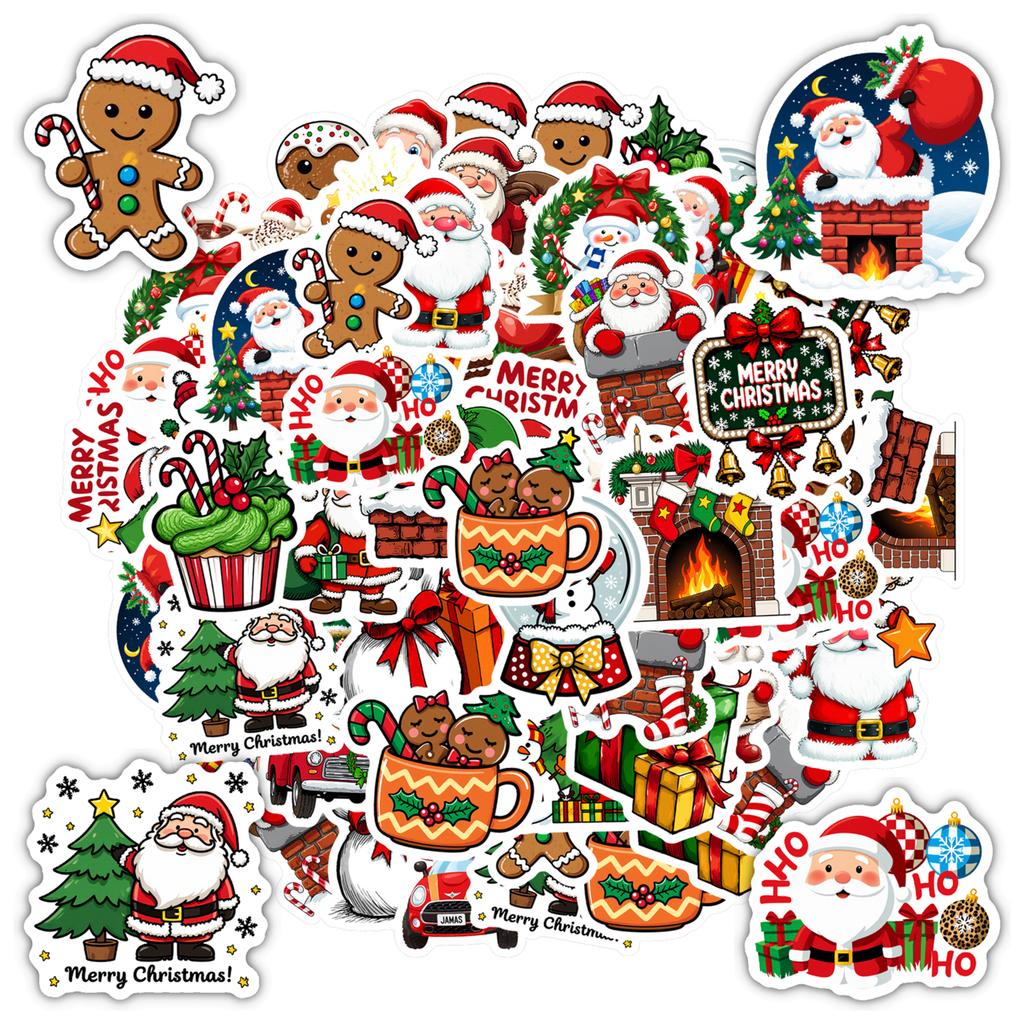 35pcs-70pcs Joyful Santa Claus Stickers Cartoon Christmas Teacher Reward Stickers Stickers For DIY Phone Laptop