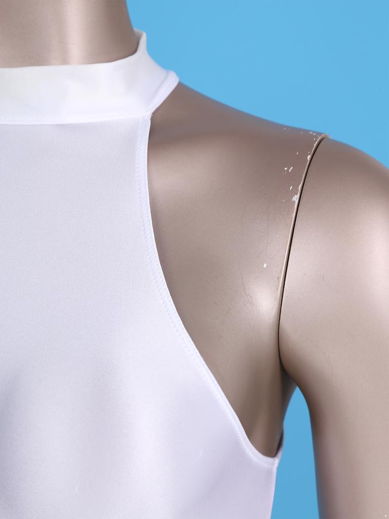 Women‘s Glossy Mock Neck Bodysuit M-XL: Back Zipper Solid Color Sleeveless Leotard for Swimwear & Daily Wear