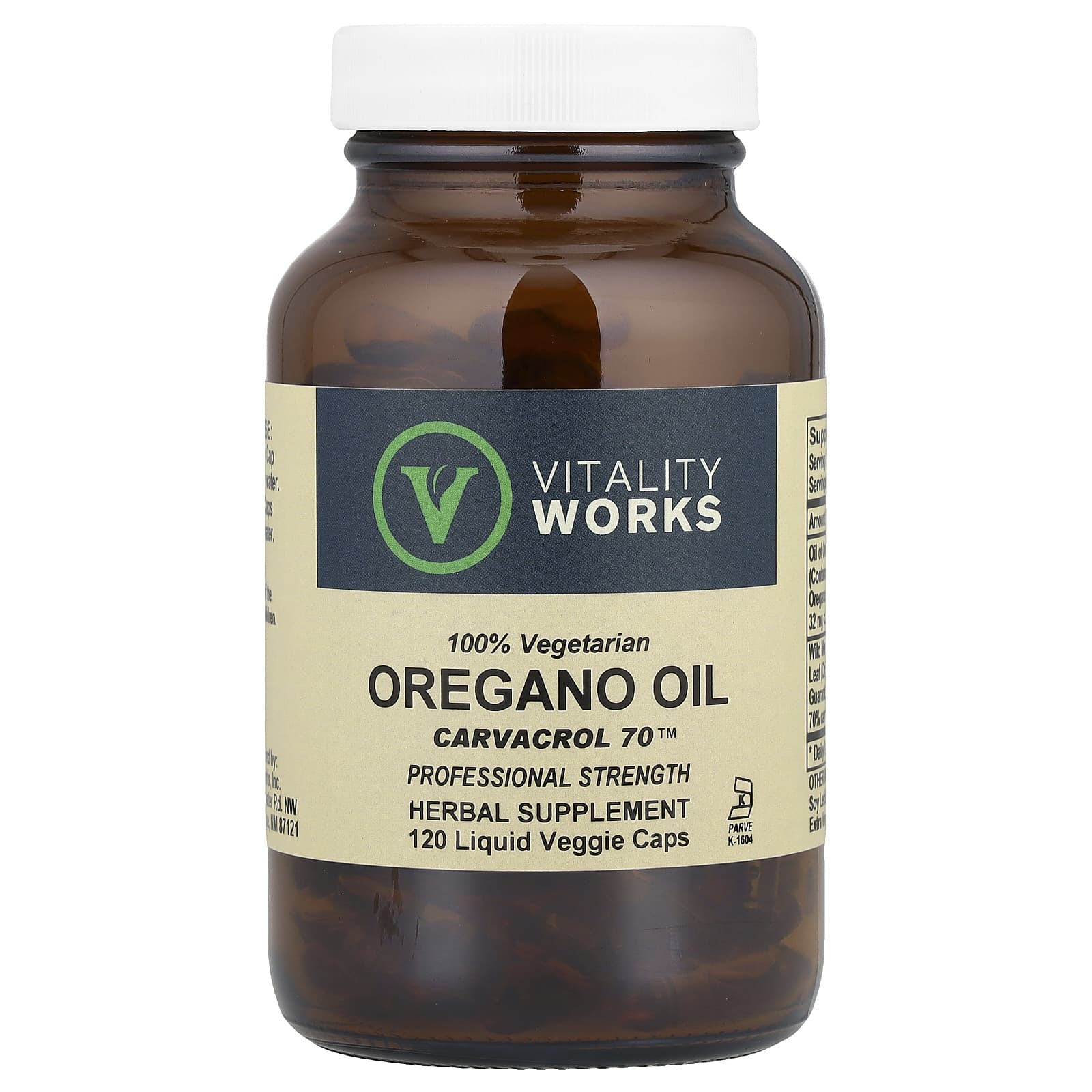 

Oregano Oil, Carvacrol 70, Liquid Veggie Caps 120