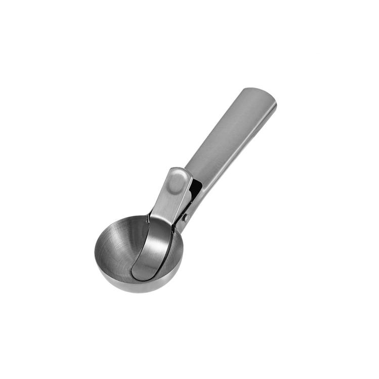 Ice Cream Scoop Dishwasher Safe Stick Proof Stainless Steel Ice Cream Ball Spoon with Trigger for Fruit Pepper Silver