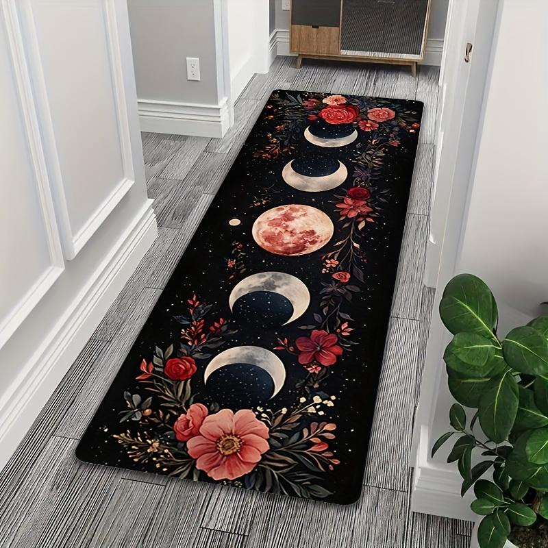 

VIKAMA Bohemian Moon Phase Flower Carpet Anti-slip Bedroom Corridor Floor Mat Laundry Room Kitchen Carpet Home Decoration 40x120cm 16x47inch