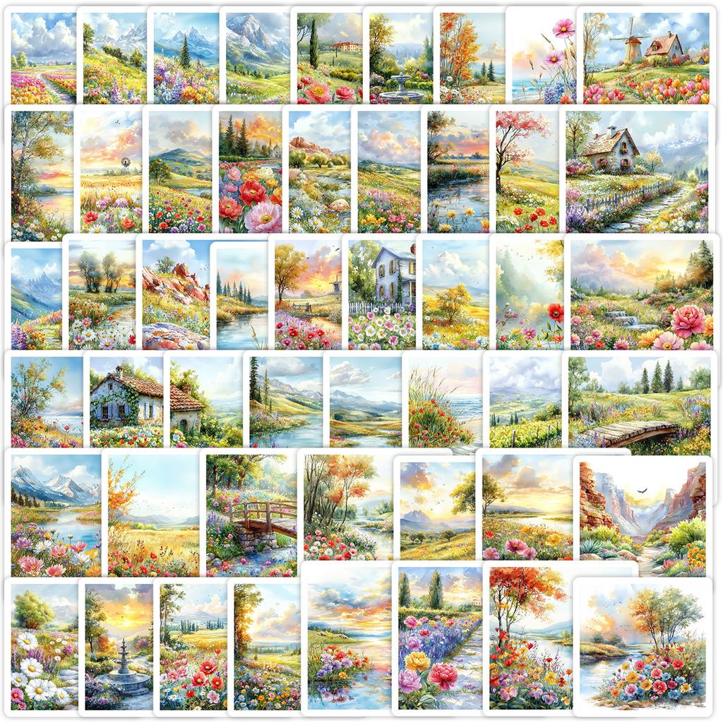 50 Watercolor Spring Reverie Graffiti Stickers Water Cup Mobile Phone Computer Waterproof Decorative Stickers DIY Stickers