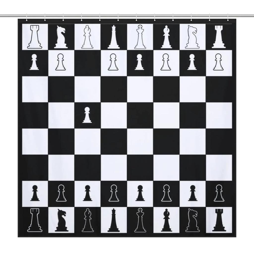 Chess Shower Curtain Horse Head International Chess Stripes Bathroom Curtains Chessboard Waterproof Board Game Bath Curtains Set