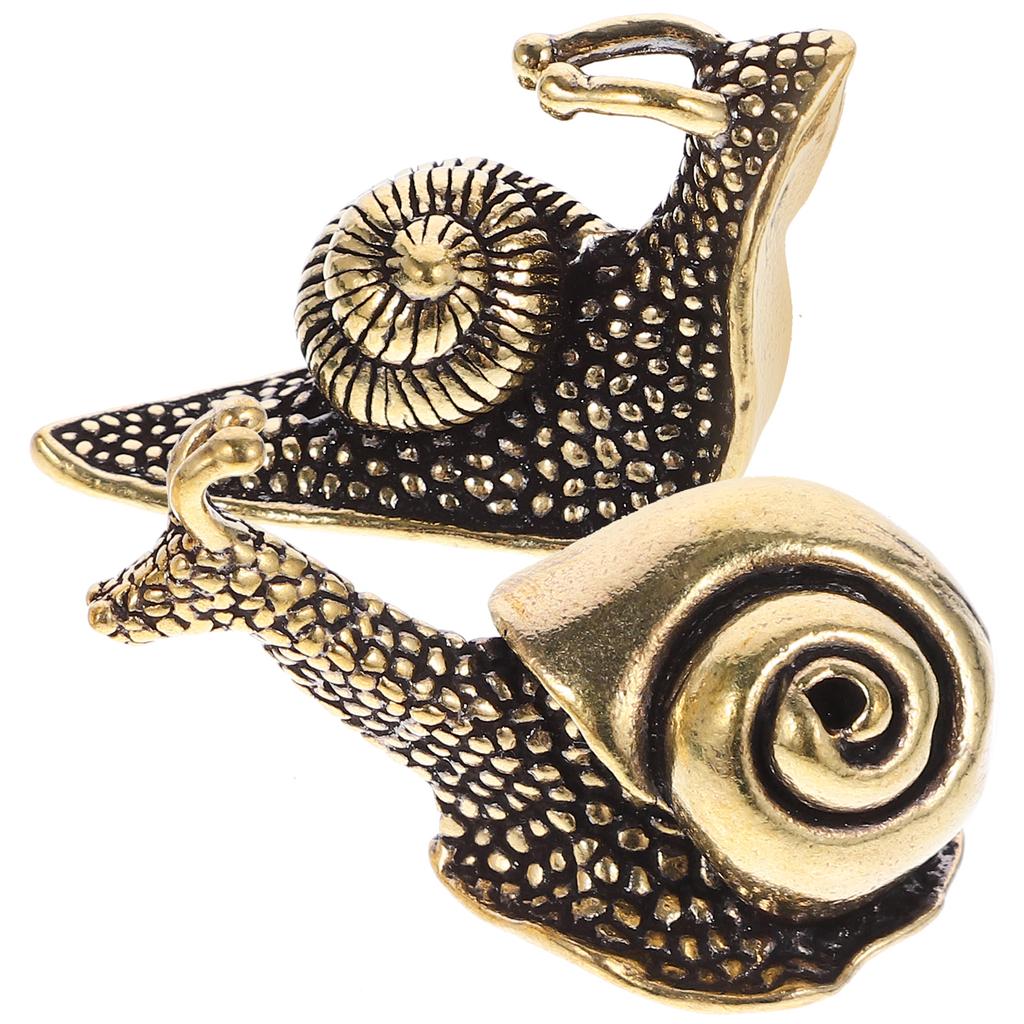2 Pcs Copper Tea Pet Snail Statue Brass Adornment Vintage Style Sculpture Home Office Nament Miniature Garden Artwork Decorative