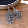 Retro Ethnic Style Hollow Flower Rhombus Water Drop Fringed Earrings Fashion Versatile Earrings Light Luxury High-end Earrings