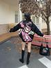 Women's Oversized Pink Leopard Patchwork Padded Denim Baseball Jacket for Autumn/Winter