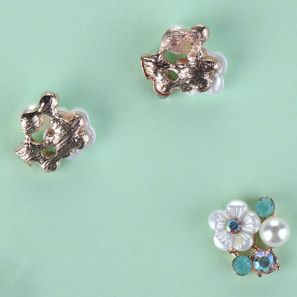 DIY Flatback Plating Pearl Buttons Rhinestone Button Flower Buckle Apparel Sewing