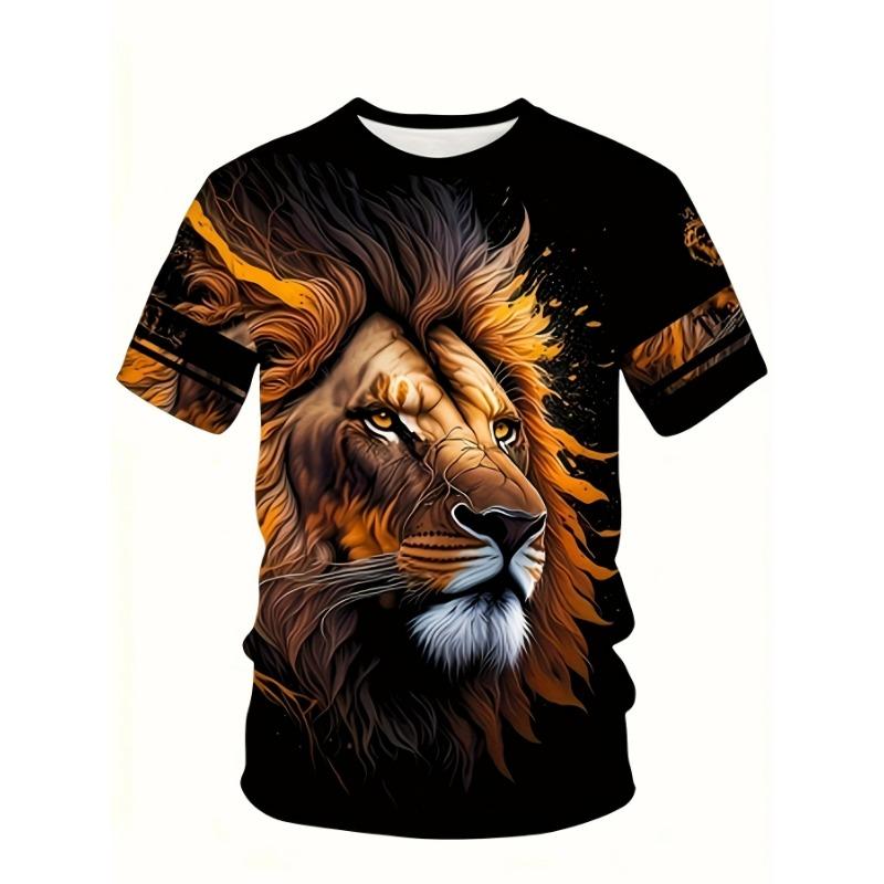 Men's Lion T-Shirt King of Beasts 3D Animal Graphic Printed Casual Short Sleeve O-Neck Pullover Streetwear Summer Tee Tops Male Clothing