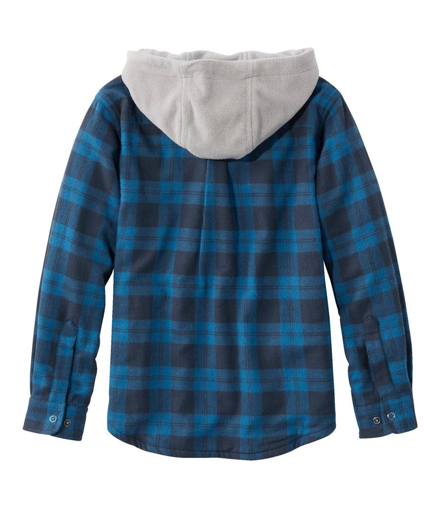 LL Bean Flannel Big Size Deep 1000144173 Kids' Fleece-Lined Shirt/Hoodie, Plaid, Kids, 8, Red,