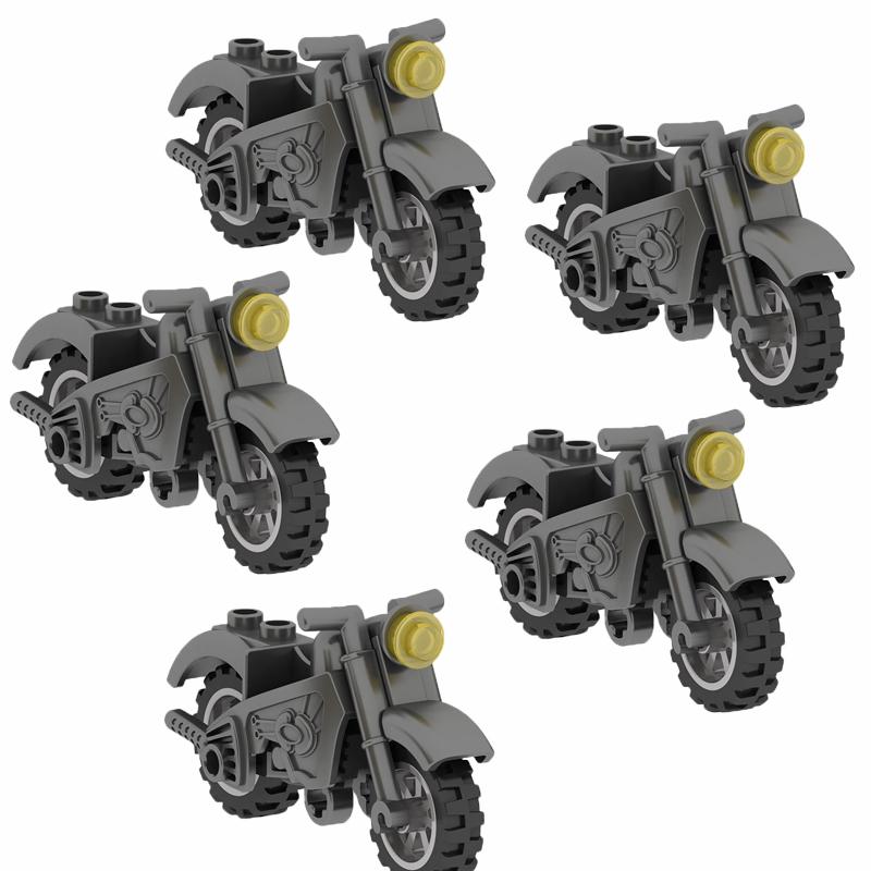 MOC Military War Accessories WW2 Soldier Building Blocks Roadblock Motorcycle Case Container Bag Brick Toy