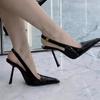 Sandali da Donna Sexy con Tacco Alto Punta Affusolata Scarpe di Moda Basse Nuovi Designer Slingback Ciabatte Autunno 2024 Eleganti Femme Zapatos