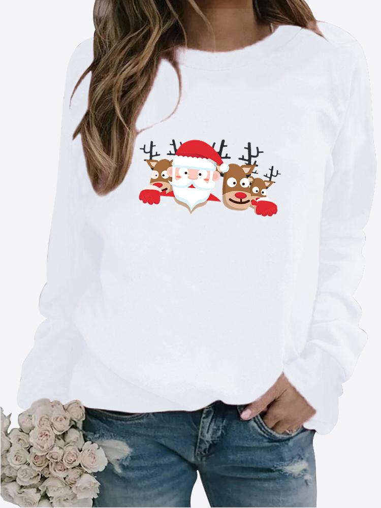 Autumn New Sweater Autumn and Winter Women's Christmas Theme Printing Sweater Round Neck Long Sleeve Casual Sweatshirt Plus Size Top