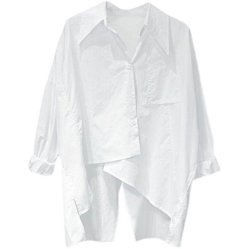 Weiße Blusen für Damen Oversized Tops Streetwear Koreanische Mode Freizeithemden Geschlitzt Unregelmäßig Vintage Bluse