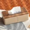 Wooden Tissue Box Leather Tissue Case Aesthetic Rectangular Napkin Boxes Elegant Luxury Napkin Storage Cases Table Decorations