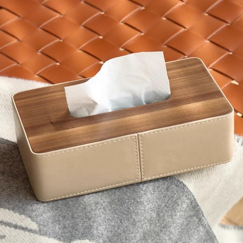 Wooden Tissue Box Leather Tissue Case Aesthetic Rectangular Napkin Boxes Elegant Luxury Napkin Storage Cases Table Decorations